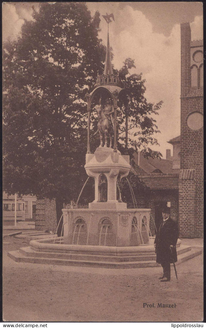 Gest. O-1800 Brandenburg Kurfürstenbrunnen 1912, Daneben Prof. Manzell - Brandenburg