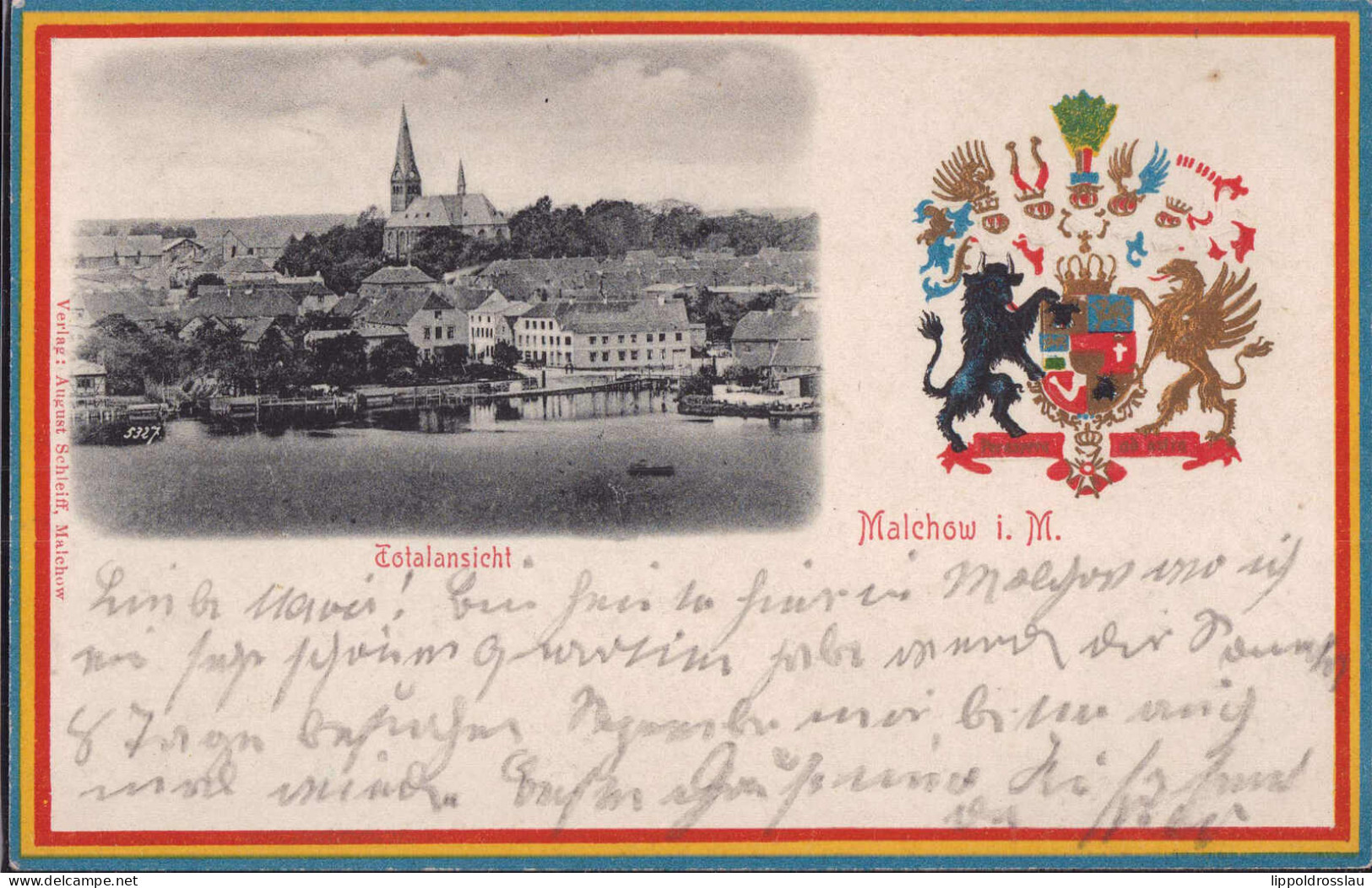 Gest. O-2063 Malchow Blick Zum Ort, Wappen-Prägekarte 1902 - Waren (Mueritz)