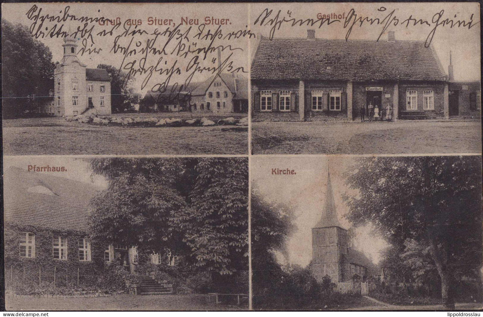 Gest. O-2071 Neu Stuer Gatshaus Kirche Pfarrhaus 1916 - Röbel