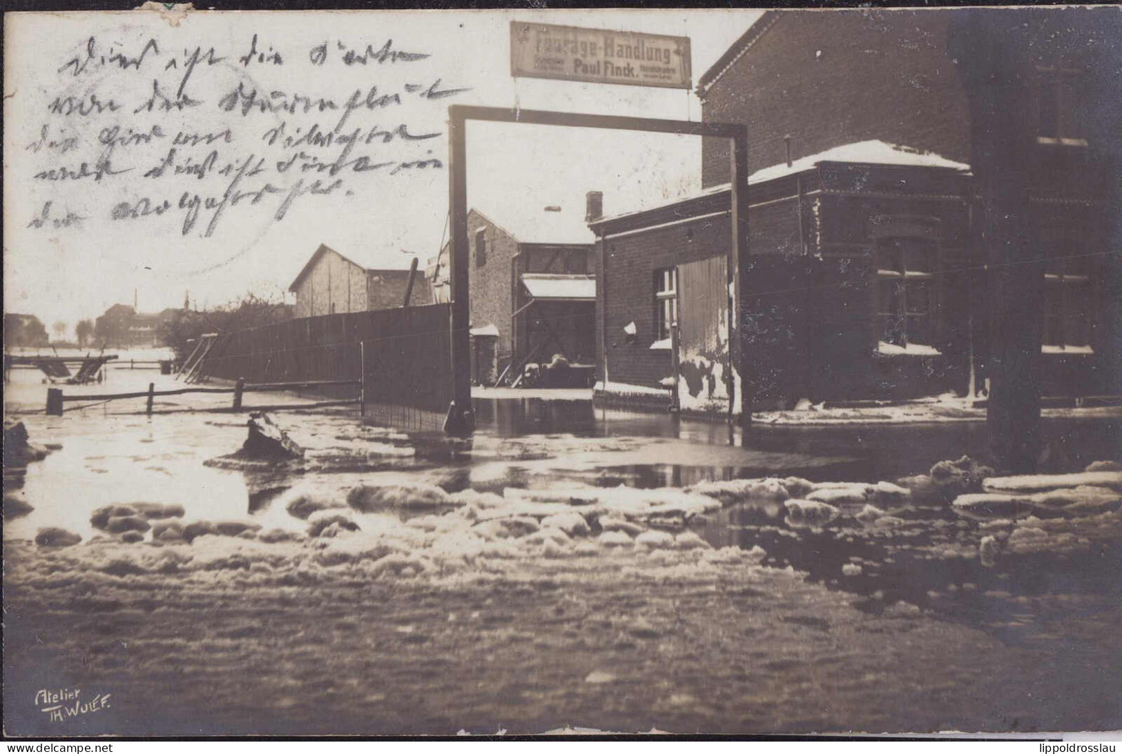 Gest. O-2200 Greifswald Hochwasser 1914 Fourage-Handlung Finck - Greifswald