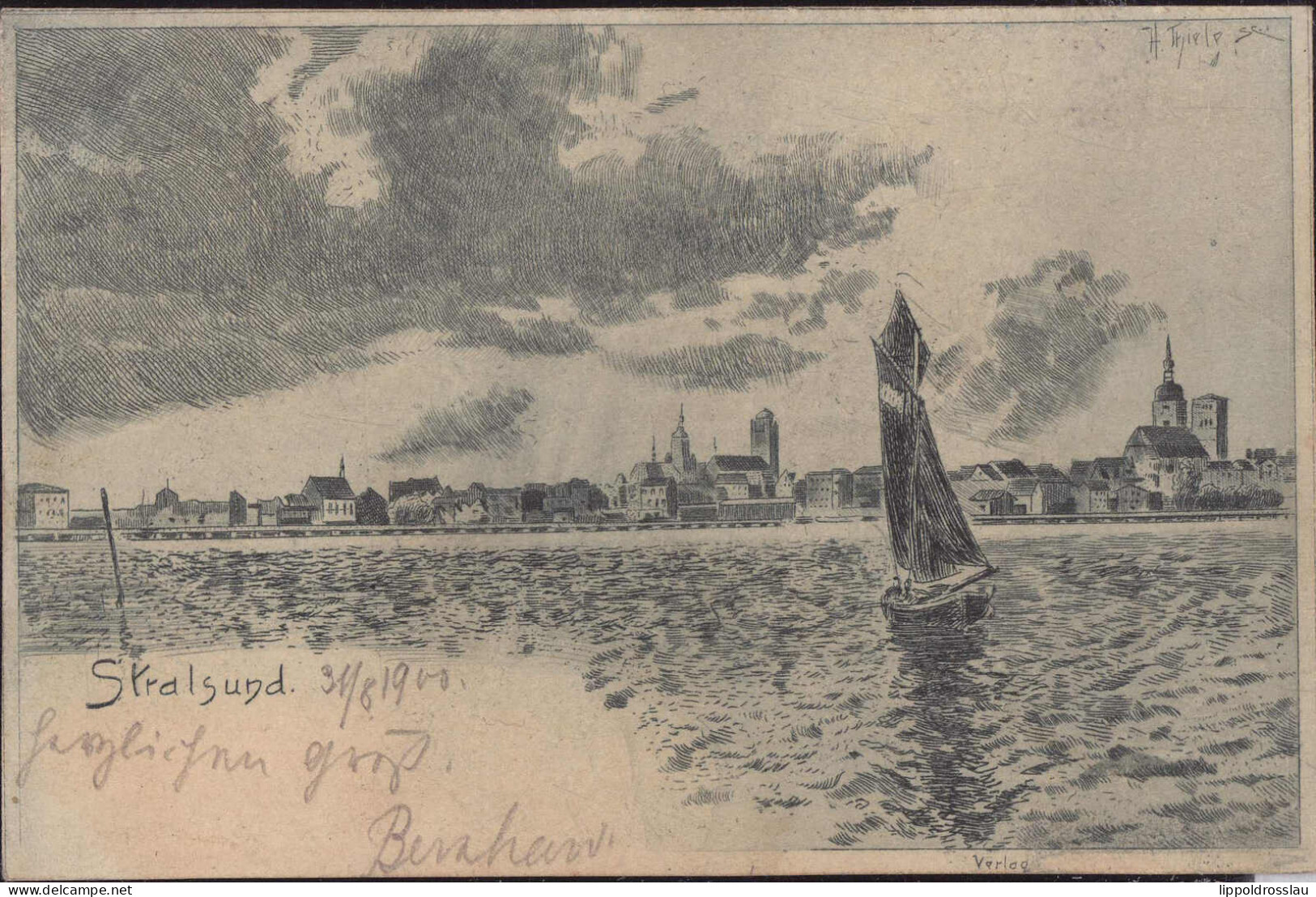 Gest. O-2300 Stralsund Blick Zum Ort Sign.Thiele 1900 - Stralsund