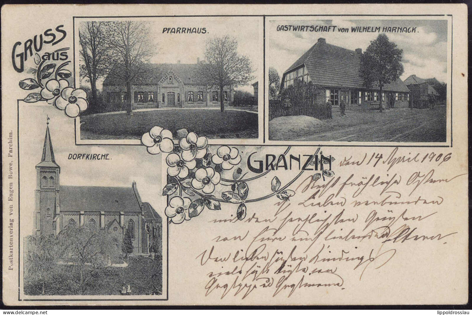 Gest. W-2861 Granzin Gasthaus Harnack Pfarrhaus 1906 - Lübz