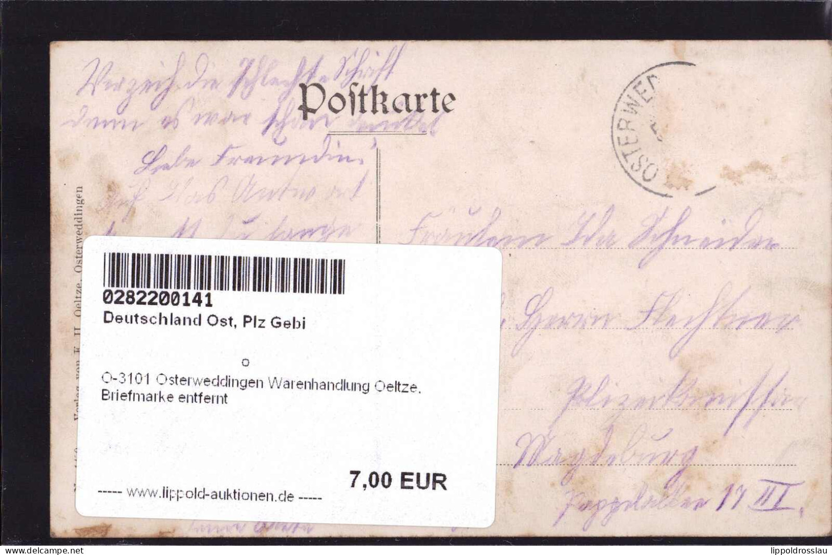 Gest. O-3101 Osterweddingen Warenhandlung Oeltze, Briefmarke Entfernt - Magdeburg