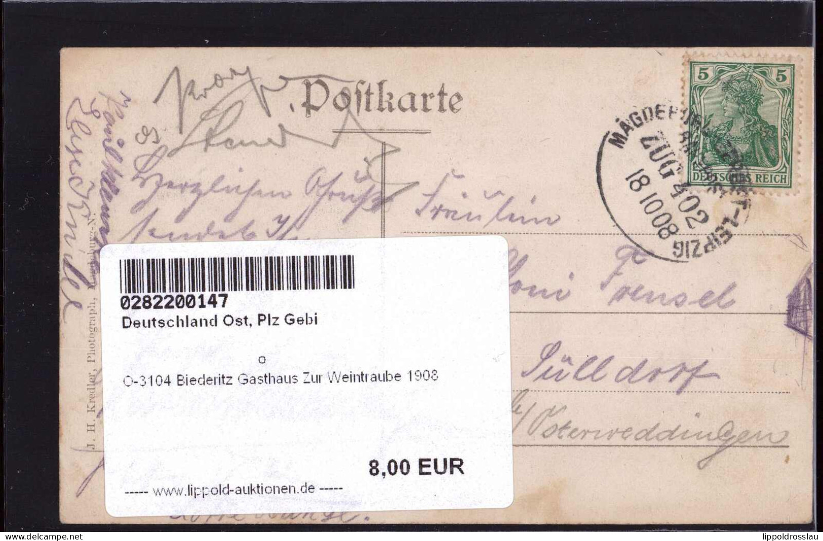 Gest. O-3104 Biederitz Gasthaus Zur Weintraube 1908 - Maagdenburg