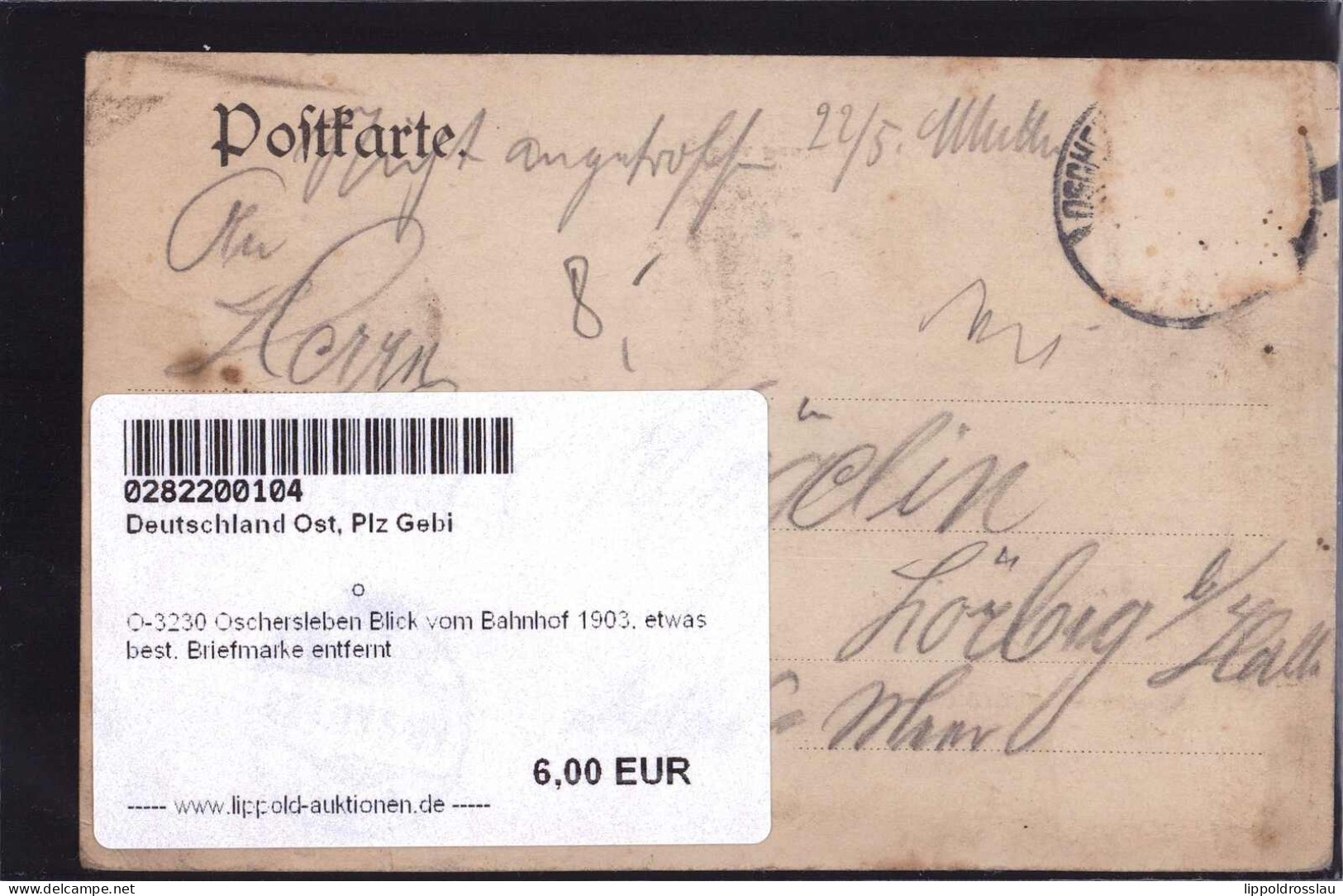Gest. O-3230 Oschersleben Blick Vom Bahnhof 1903, Etwas Best. Briefmarke Entfernt - Oschersleben