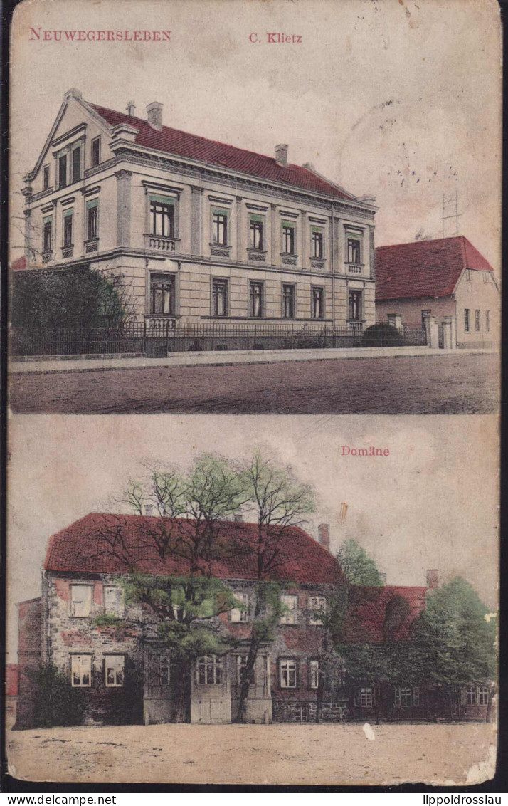 Gest. O-3231 Neuwegersleben Domäne 1915, Briefmarke Entfernt, Ecken Best. - Oschersleben