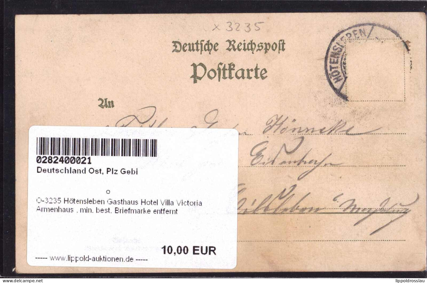 Gest. O-3235 Hötensleben Gasthaus Hotel Villa Victoria Armenhaus , Min. Best. Briefmarke Entfernt - Oschersleben