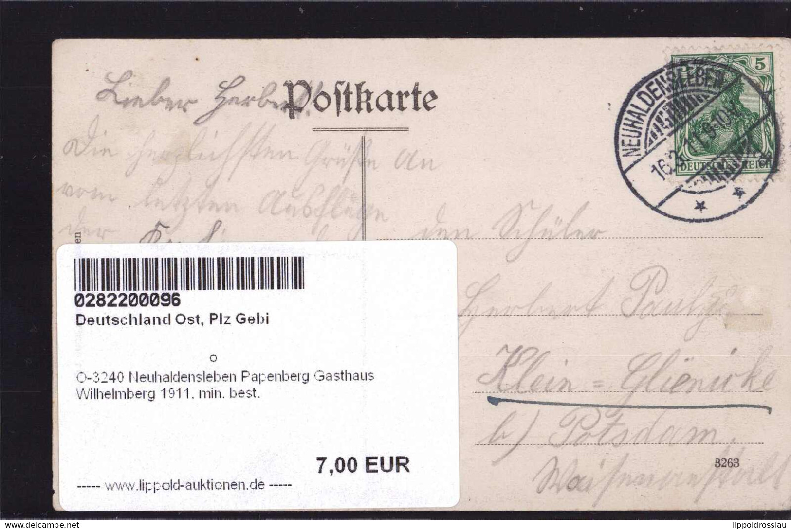 Gest. O-3240 Neuhaldensleben Papenberg Gasthaus Wilhelmberg 1911, Min. Best. - Haldensleben