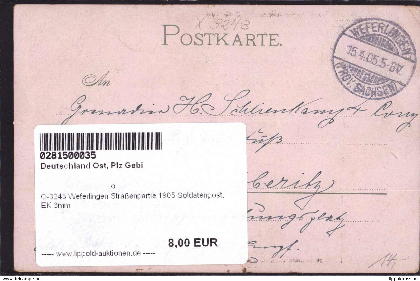 Gest. O-3243 Weferlingen Straßenpartie 1905 Soldatenpost, EK 3mm - Haldensleben