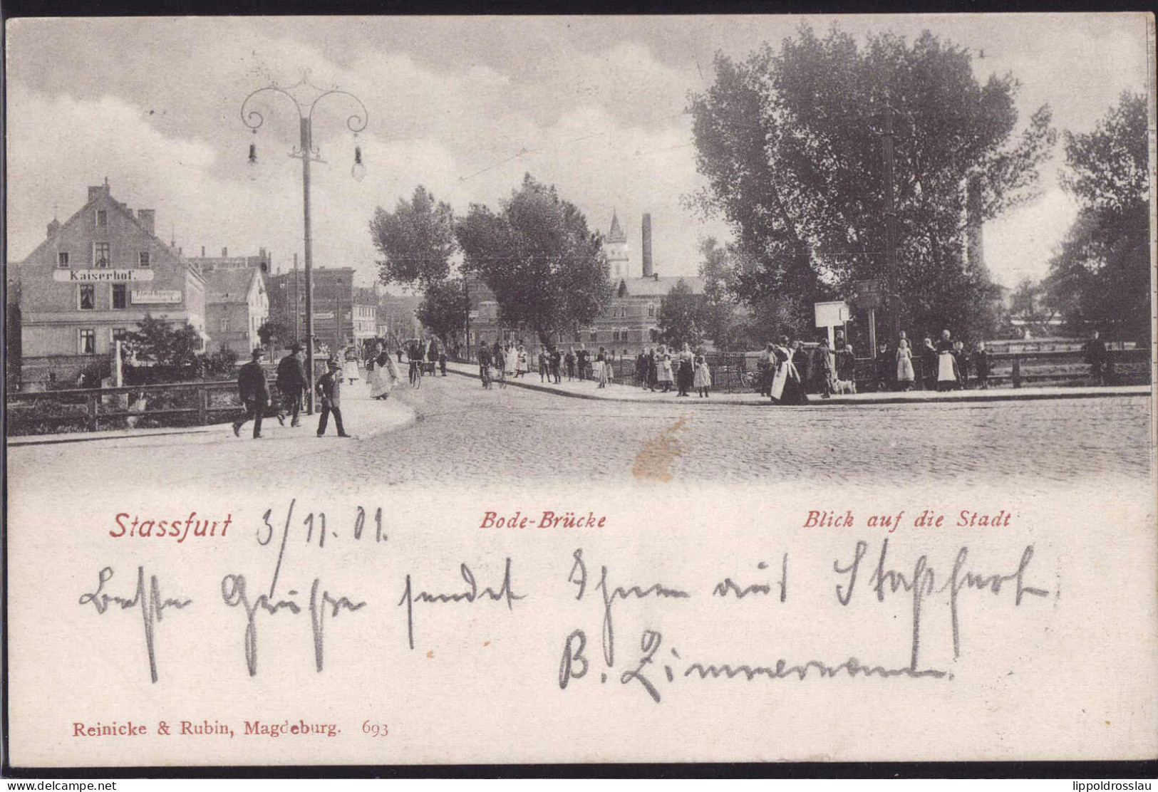 Gest. O-3250 Staßfurt Bode-Brücke Blick Auf Stadt 1901 - Stassfurt