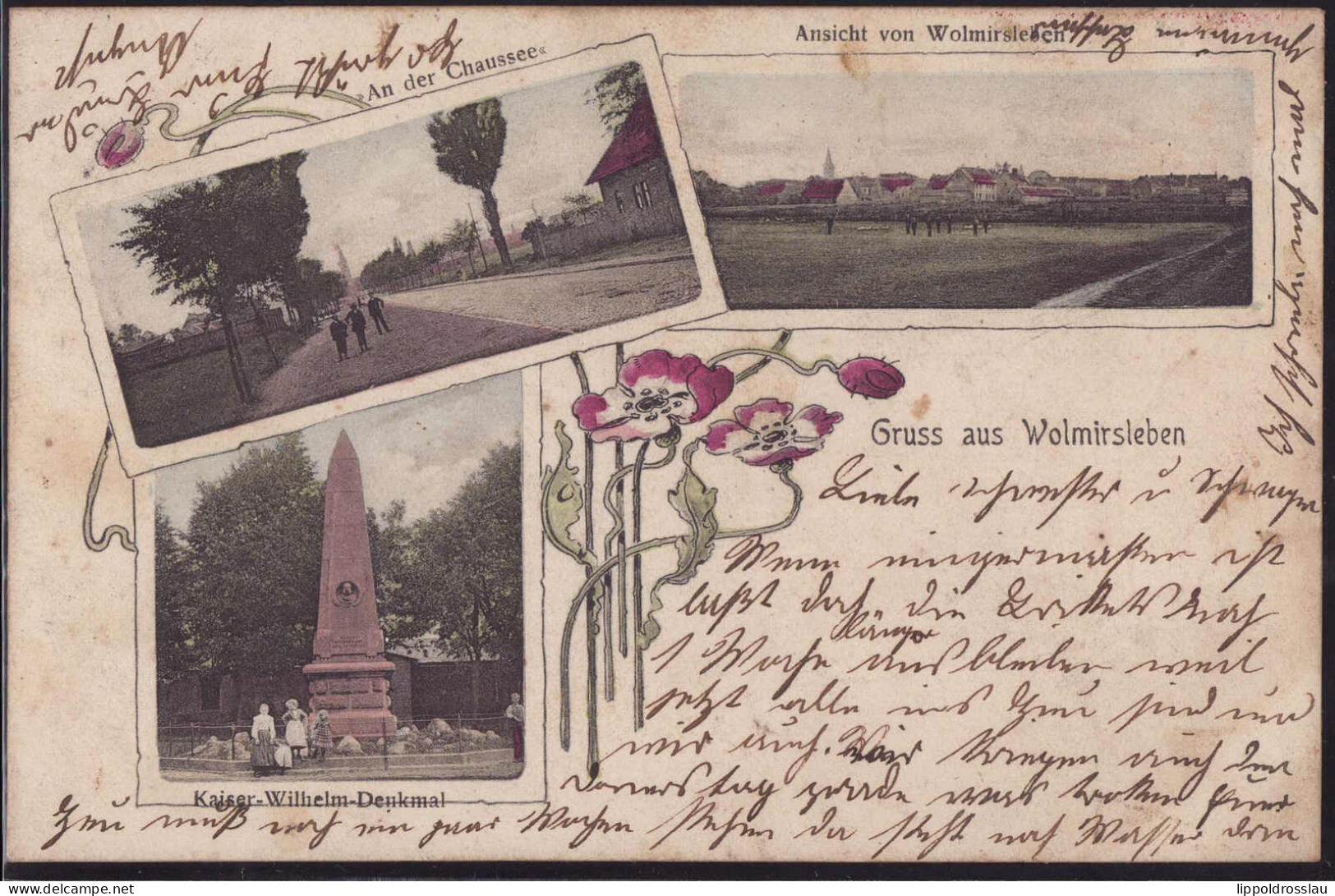 Gest. O-3251 Wolmirsleben Chausse Kaiser-Wilhelm-Denkmal 1905, Briefmarke Entfernt - Stassfurt