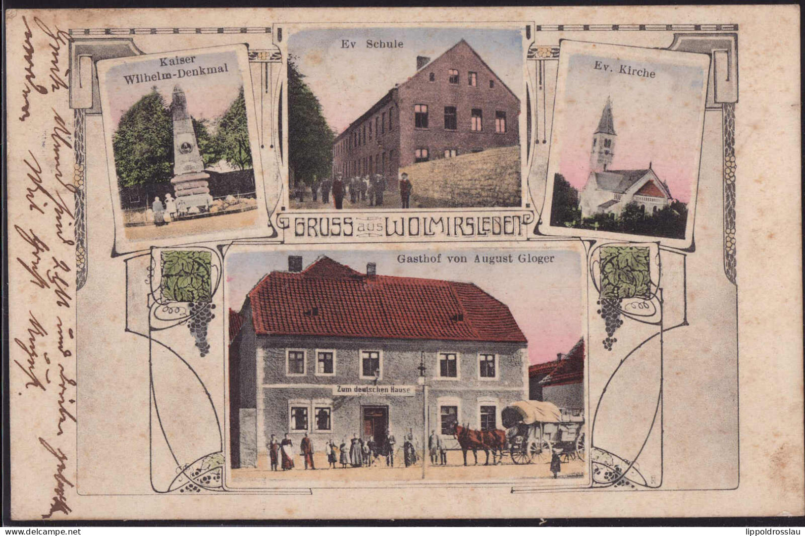 Gest. O-3251 Wolmirsleben Gasthaus Zum Deutschen Haus Evang. Schule 1909 - Stassfurt