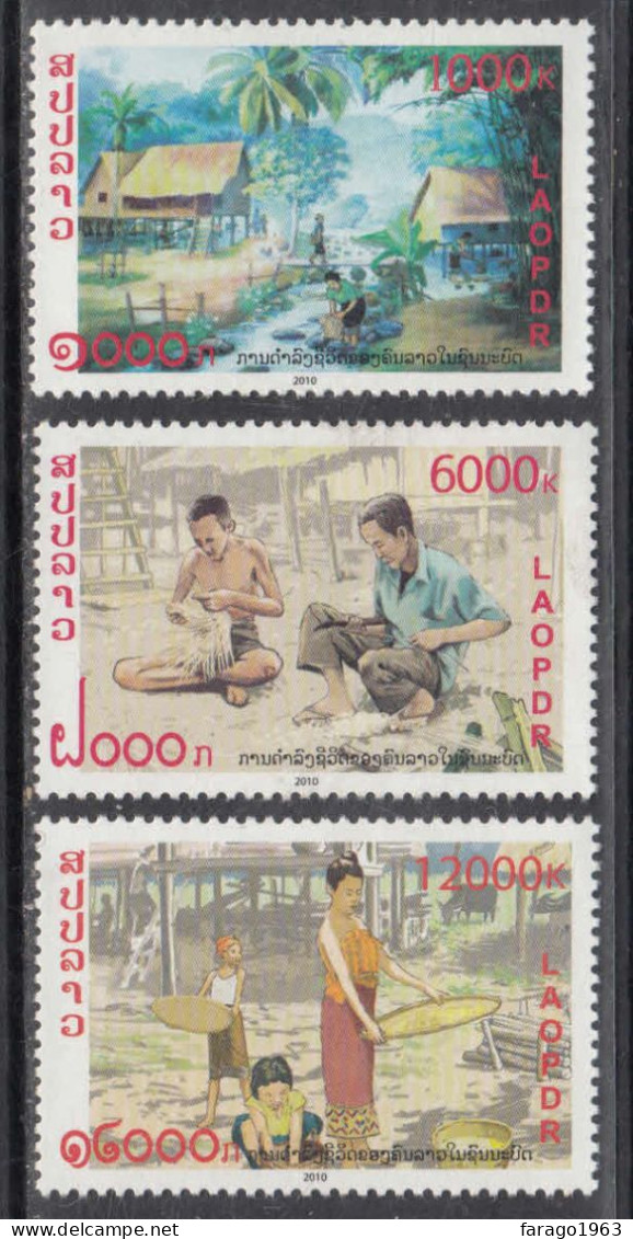 2010 Laos Rural Life Rice Complete Set Of 3 MNH - Laos