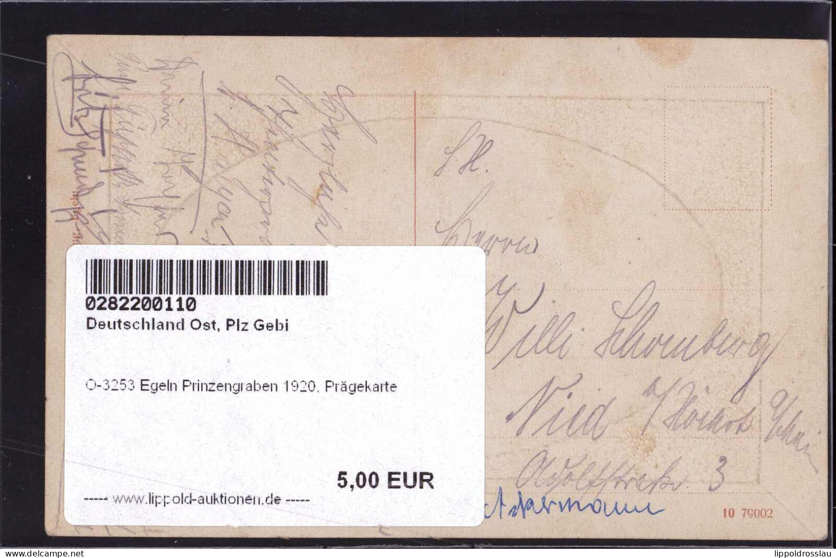 * O-3253 Egeln Prinzengraben 1920, Prägekarte - Stassfurt