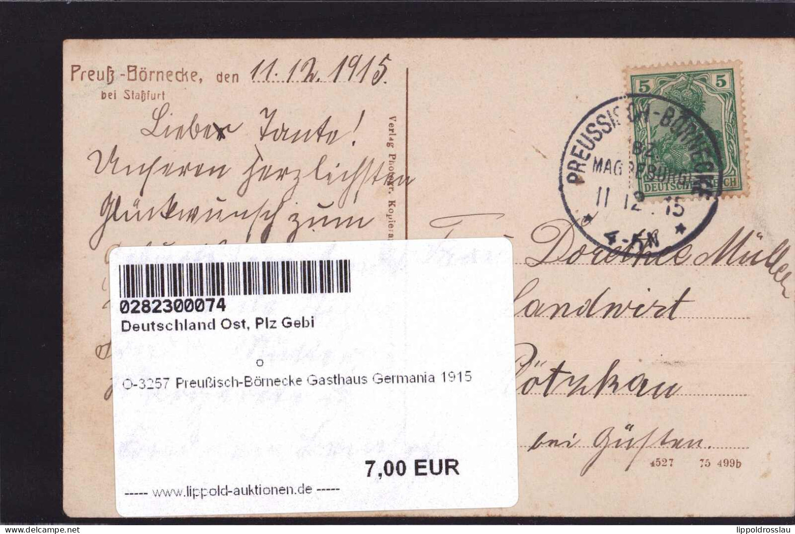 Gest. O-3257 Preußisch-Börnecke Gasthaus Germania 1915 - Stassfurt