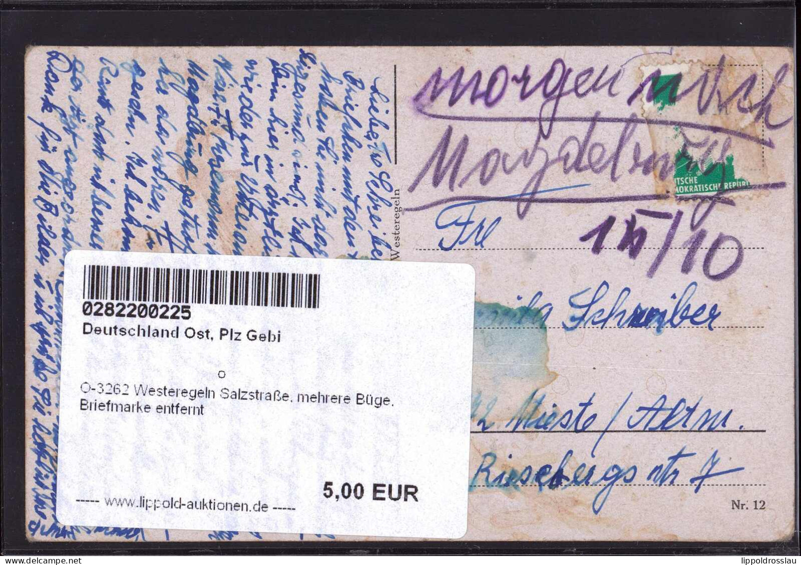 Gest. O-3262 Westeregeln Salzstraße, Mehrere Büge, Briefmarke Entfernt - Stassfurt