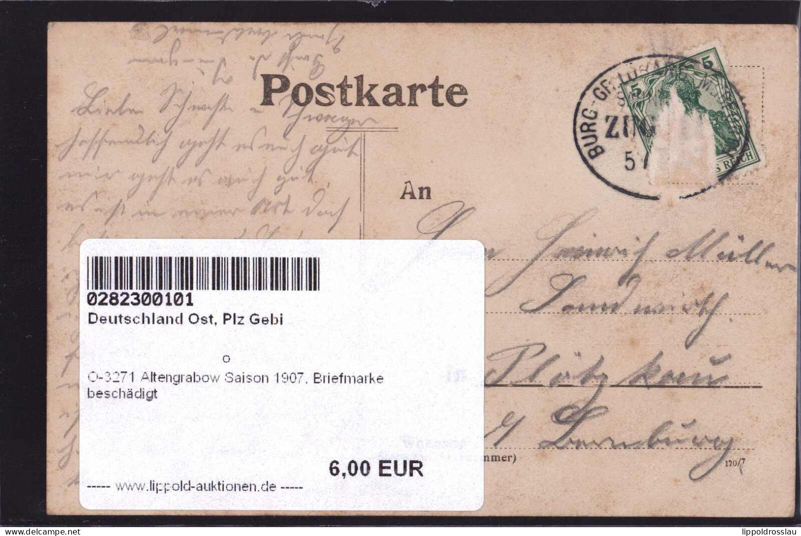 Gest. O-3271 Altengrabow Saison 1907, Briefmarke Beschädigt - Burg