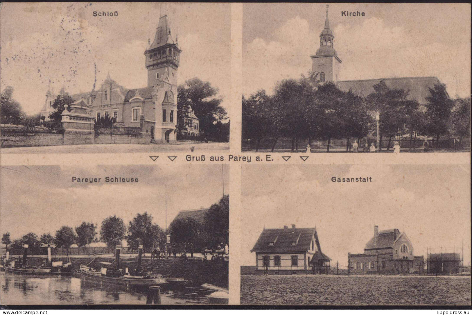 Gest. O-3281 Parey Schloß Kirche Schleuse Gasanstalt 1911 - Genthin