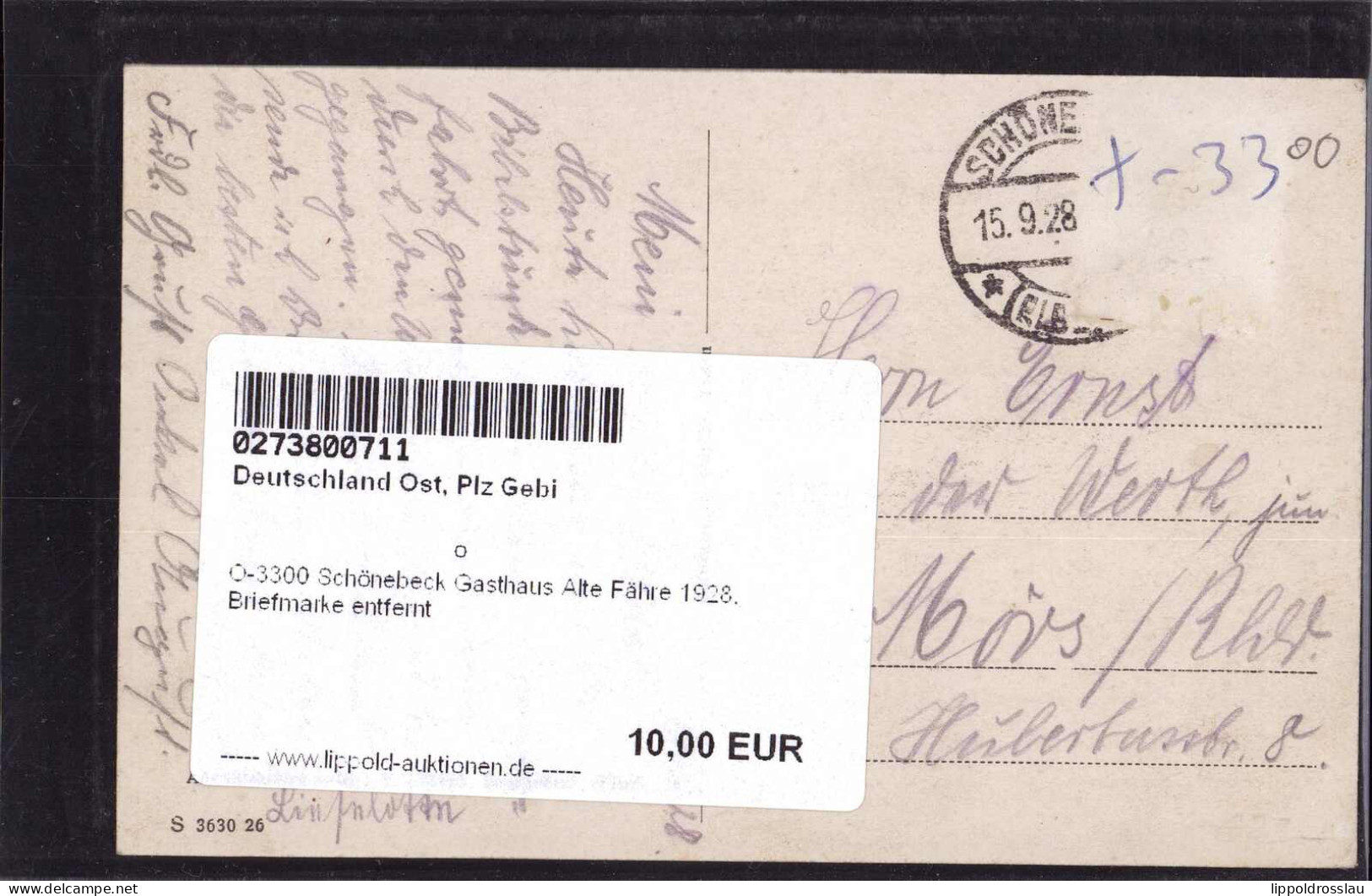 Gest. O-3300 Schönebeck Gasthaus Alte Fähre 1928, Briefmarke Entfernt - Schönebeck (Elbe)