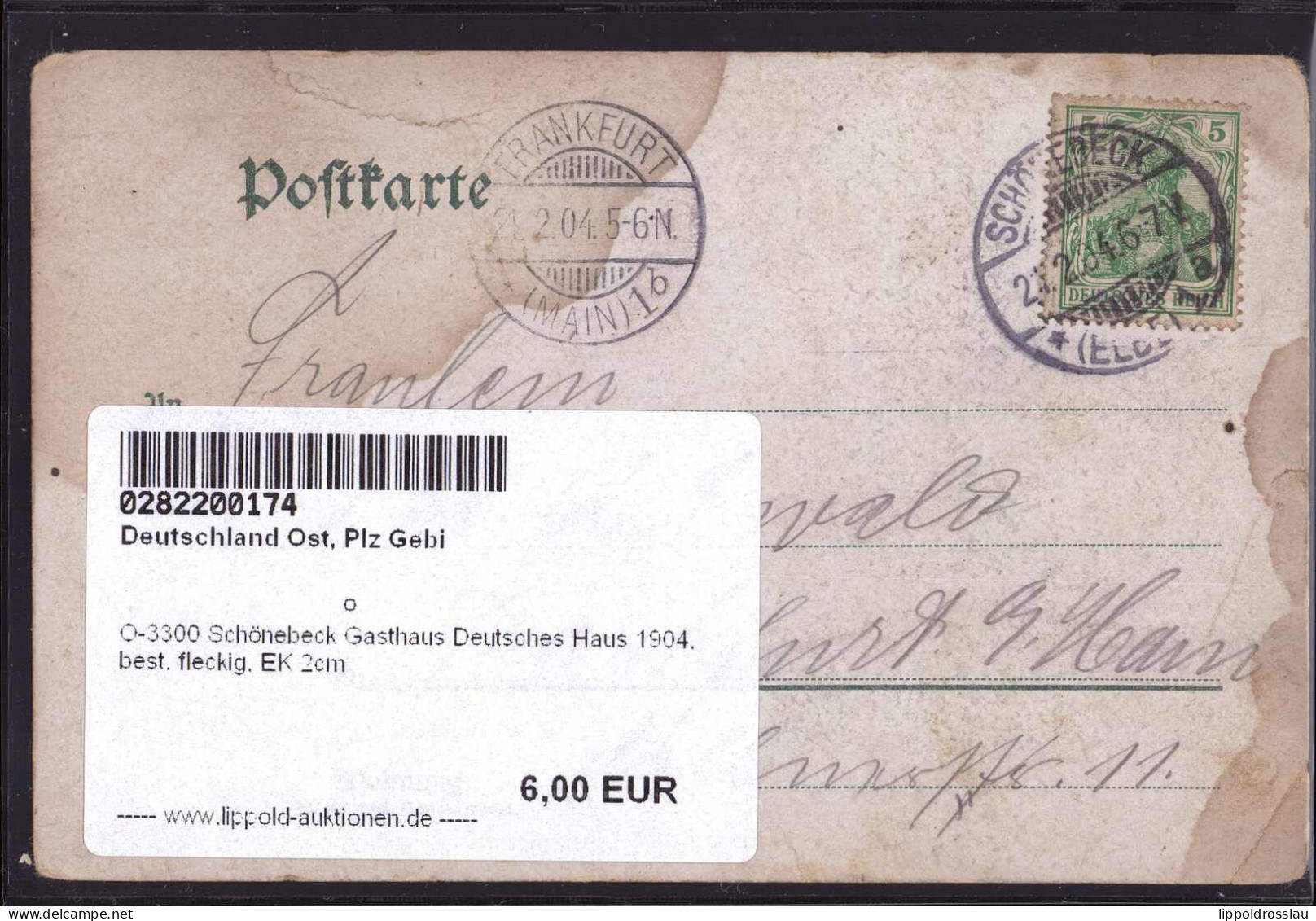 Gest. O-3300 Schönebeck Gasthaus Deutsches Haus 1904, Best. Fleckig, EK 2cm - Schönebeck (Elbe)