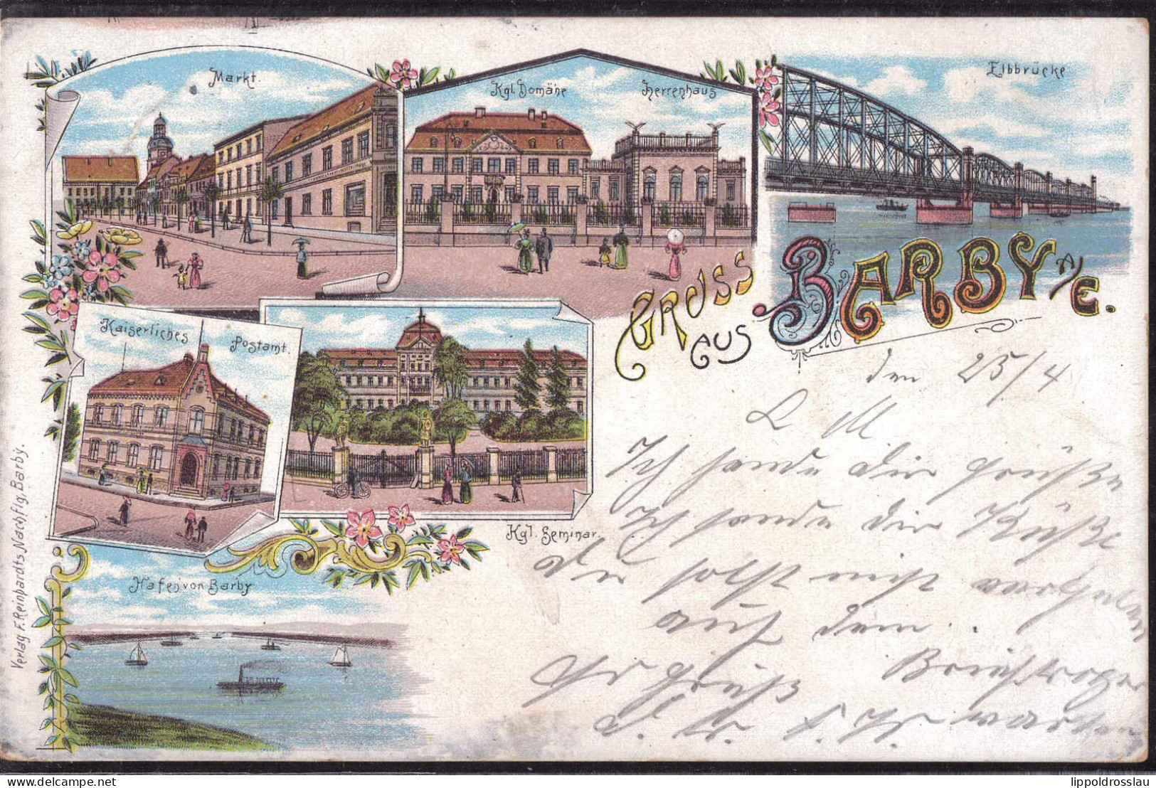 Gest. O-3302 Barby Markt Domäne Post 1899, Briefmarke Entfernt, Min. Best. - Schoenebeck (Elbe)