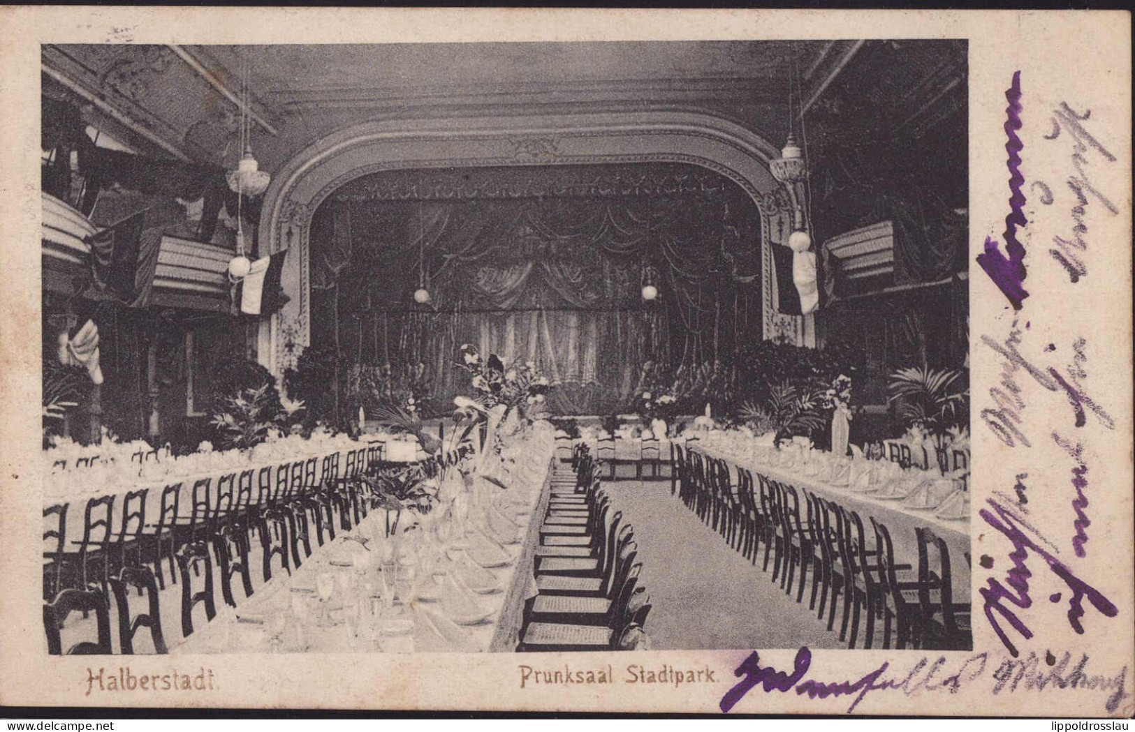 Gest. O-3600 Halberstadt Prunksaal Stadtparkrestaurant 1906, Briefmarke Entfernt - Halberstadt