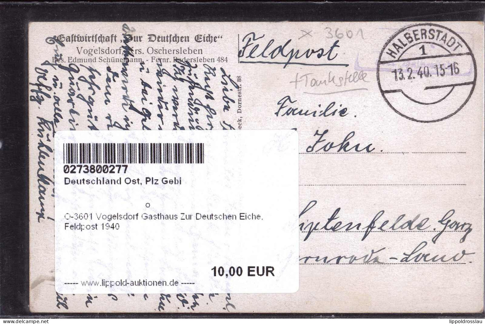 Gest. O-3601 Vogelsdorf Gasthaus Zur Deutschen Eiche, Feldpost 1940 - Halberstadt