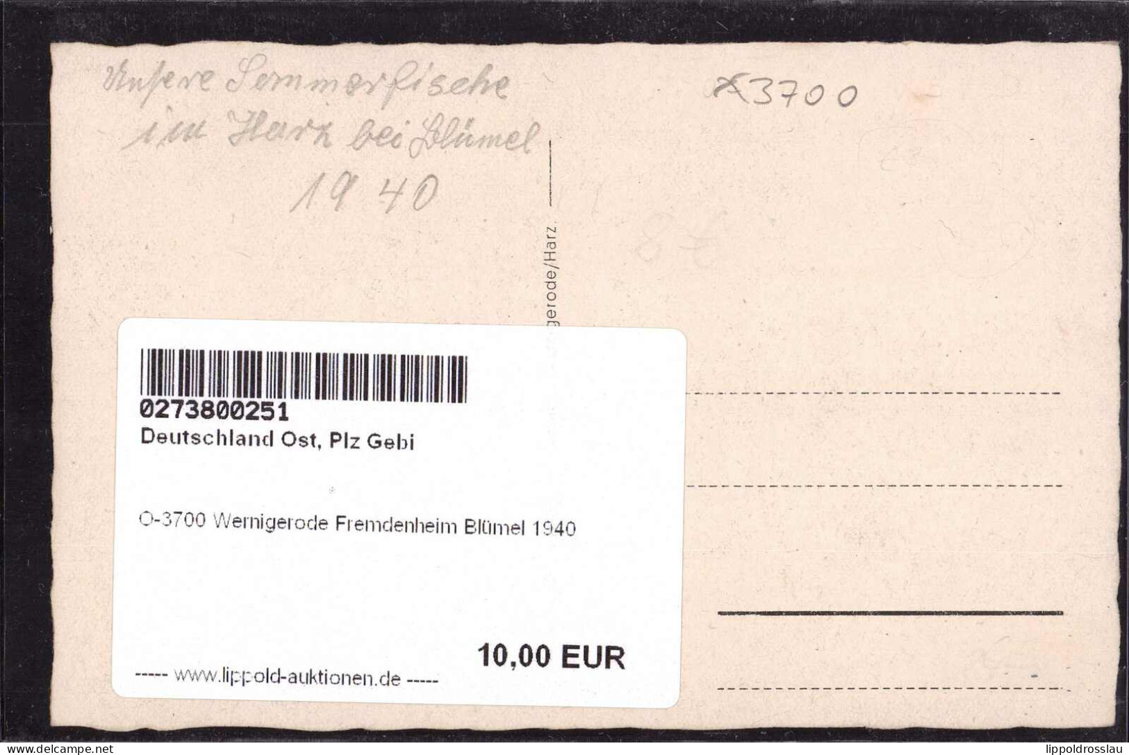 * O-3700 Wernigerode Fremdenheim Blümel 1940 - Wernigerode