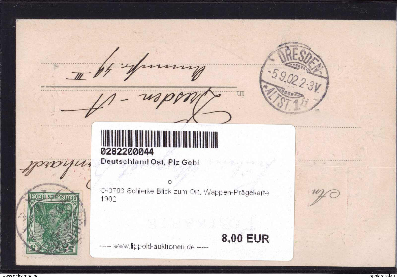 Gest. O-3703 Schierke Blick Zum Ort, Wappen-Prägekarte 1902 - Wernigerode