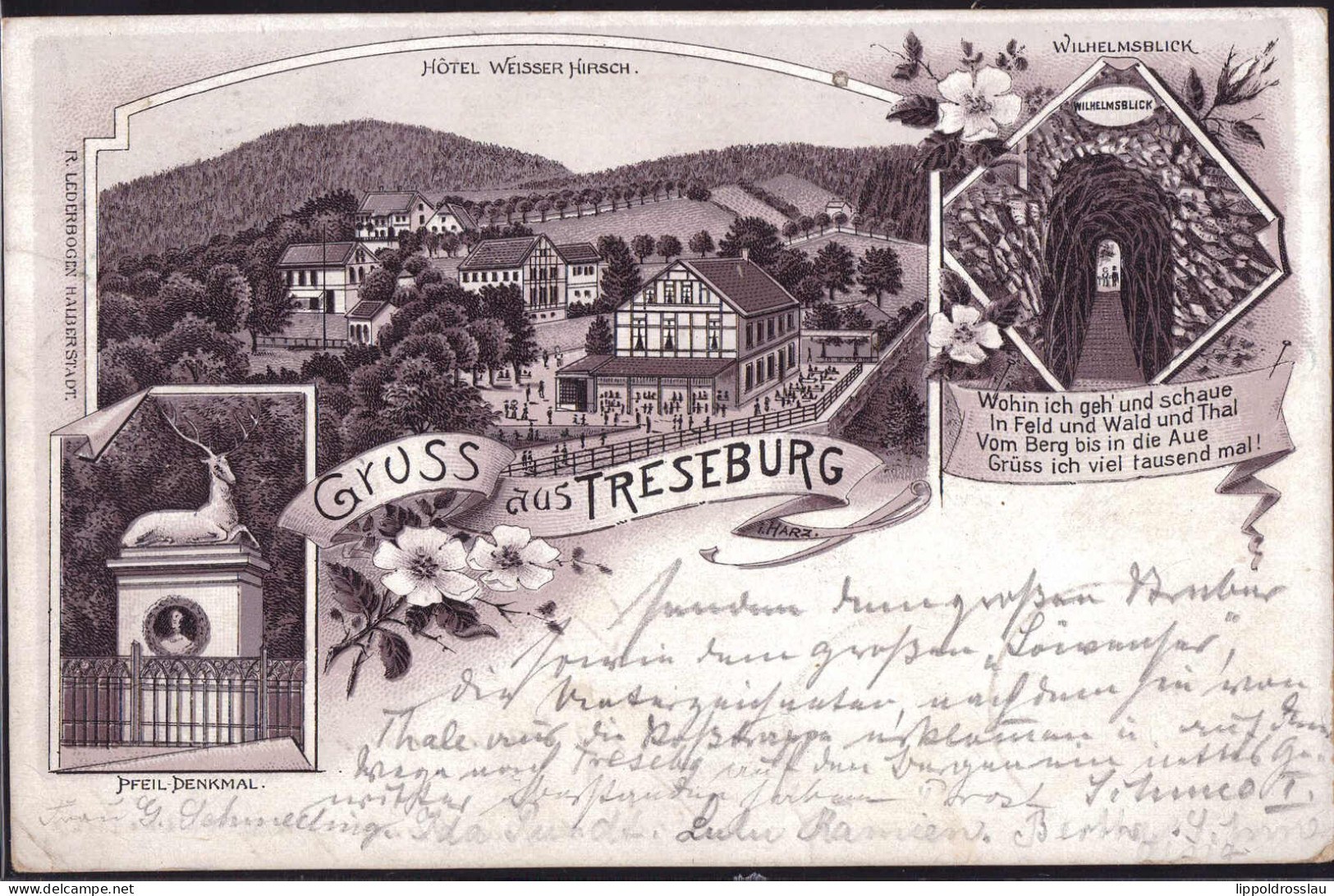 Gest. O-3271 Treseburg Hotel Gasthaus Weisser Hirsch 1897, EK 5mm, Min. Best. - Blankenburg