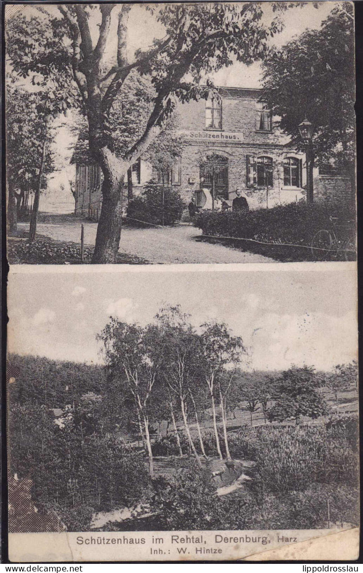 Gest. O-3722 Derenburg Gasthaus Schützenhaus 1910, Rep. Eckabriß 3 Cm, EK 3mm, Gestützter Einriß - Blankenburg