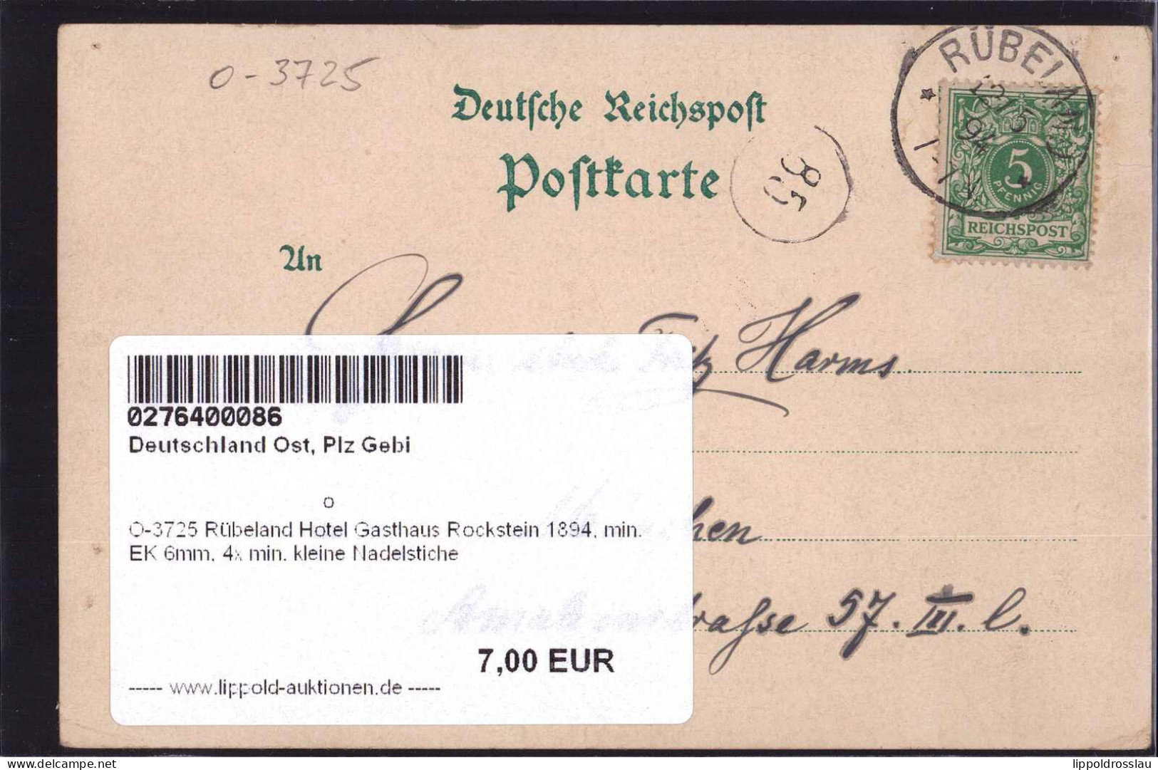 Gest. O-3725 Rübeland Hotel Gasthaus Rockstein 1894, Min. EK 6mm, 4x Min. Kleine Nadelstiche - Blankenburg