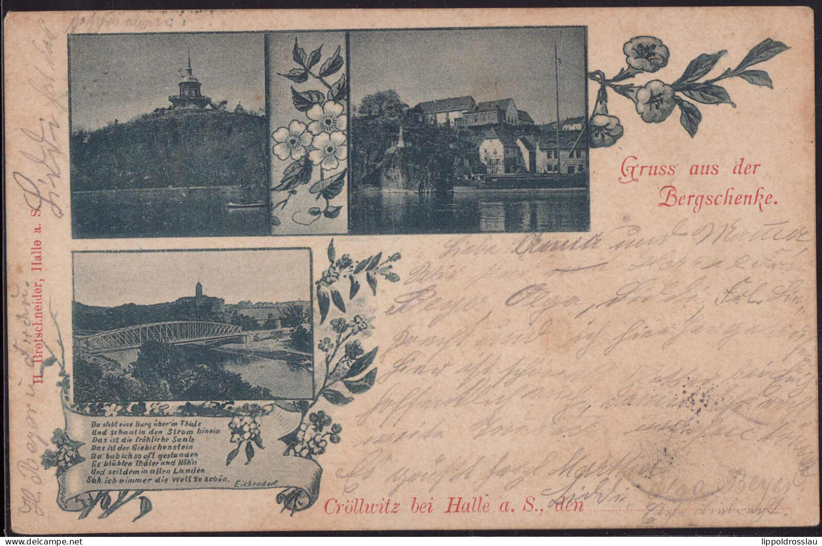 Gest. O-4000 Halle Cröllwitz Gasthaus Bergschenke 1899, Briefmarke Entfernt - Halle (Saale)