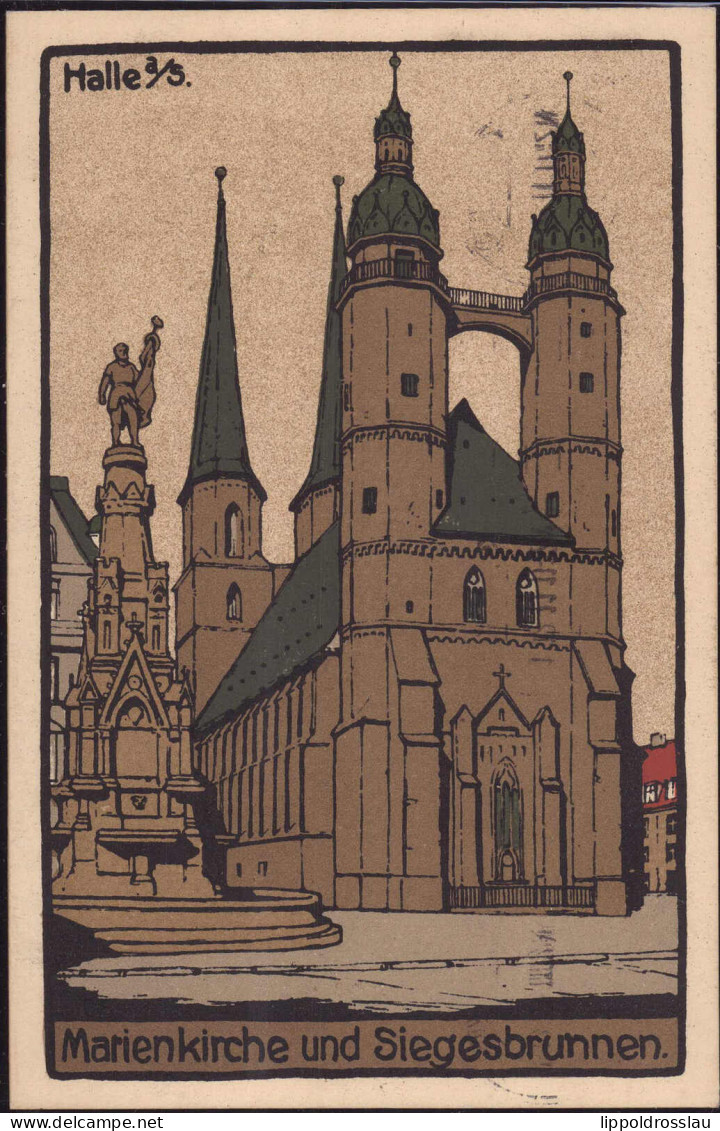 Gest. O-4000 Halle Marienkirche Steinzeichnung 1911 - Halle (Saale)