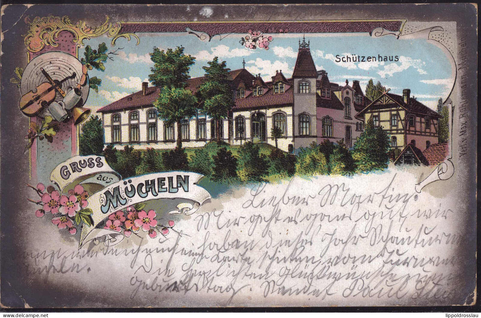 Gest. O-4114 Mücheln Gasthaus Schützenhaus 1902, 2x EK 1cm EK 3mm, Etwas Best. - Halle (Saale)