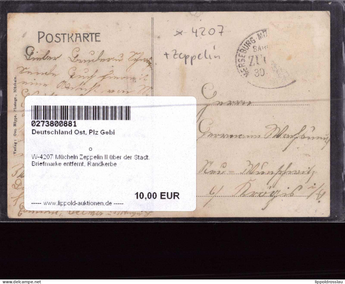 Gest. W-4207 Mücheln Zeppelin II über Der Stadt, Briefmarke Entfernt, Randkerbe - Merseburg