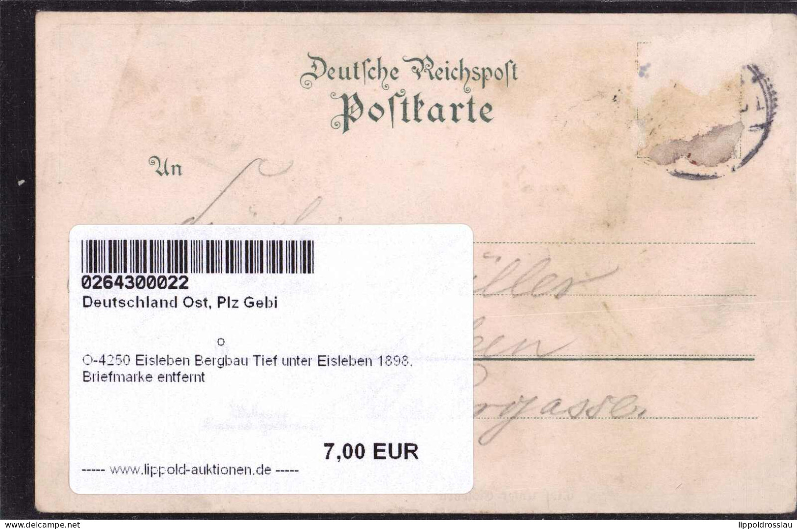 Gest. O-4250 Eisleben Bergbau Tief Unter Eisleben 1898, Briefmarke Entfernt - Lutherstadt Eisleben