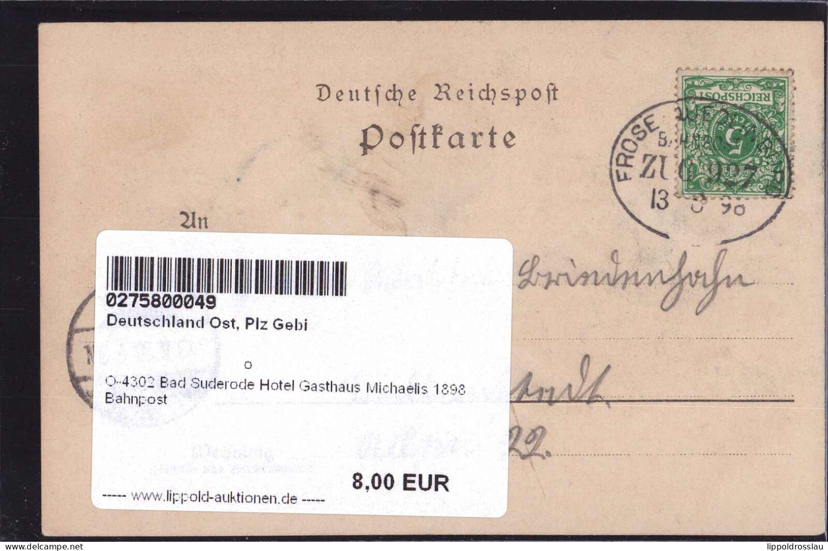 Gest. O-4302 Bad Suderode Hotel Gasthaus Michaelis 1898 Bahnpost - Quedlinburg