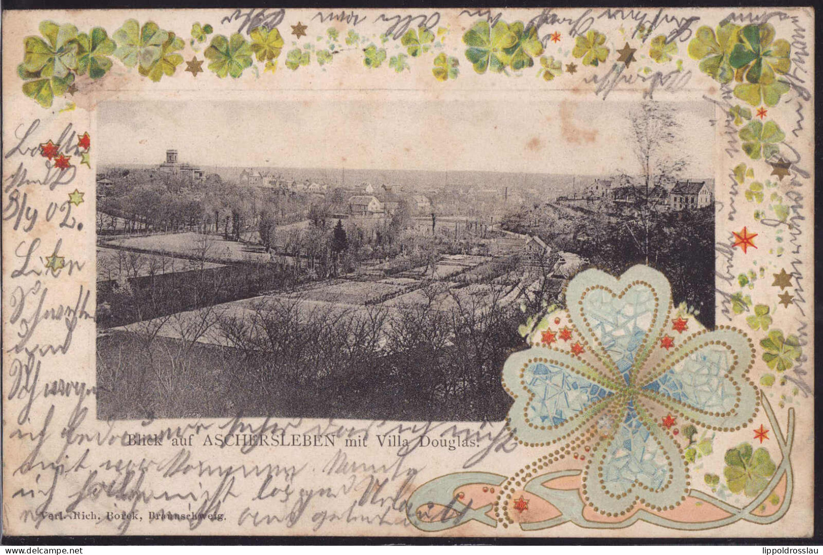Gest. O-4320 Aschersleben Blick Zur Villa Douglas, Prägekarte 1902 - Aschersleben