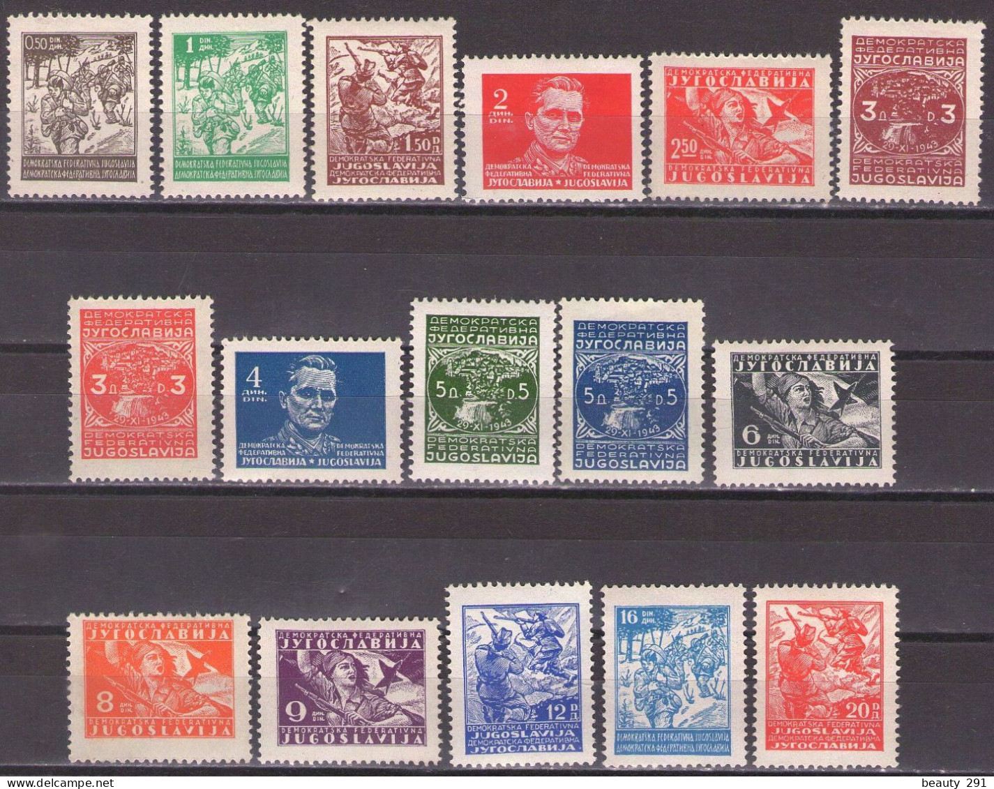 YUGOSLAVIA 1945/47  Michel 470-485 -Tito And Partisans Definitive - MNH**VF - Unused Stamps