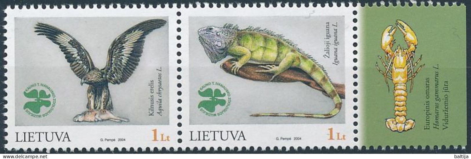 Mi 853-854 Paar ** MNH / Zoological Museum Exhibits, Bird, Golden Eagle, Aquila Chrysaetos, Lizzard, Iguana Iguana - Lithuania