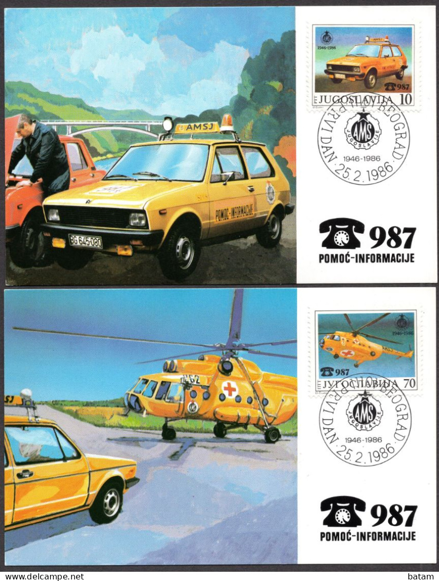 Yugoslavia 1986 - The 40th Anniversary Of "Auto Moto Savez Jugoslavije" - Cars - Helicopter - Maximum Card - Covers & Documents