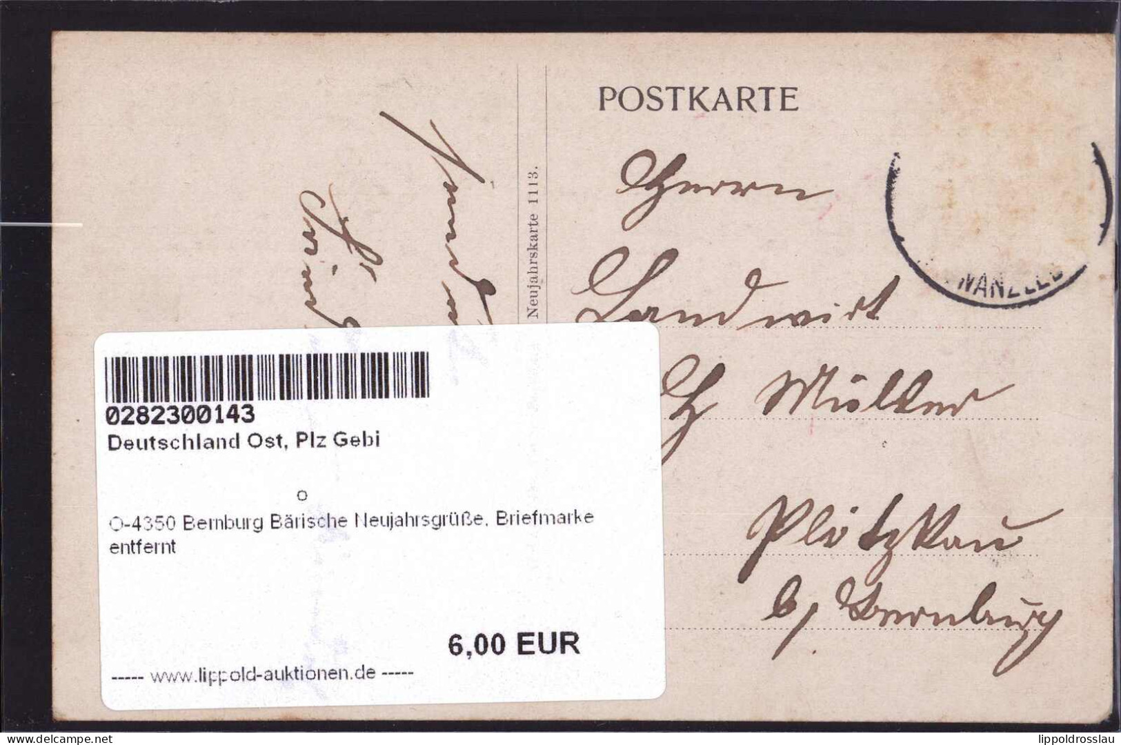 Gest. O-4350 Bernburg Bärische Neujahrsgrüße, Briefmarke Entfernt - Bernburg (Saale)