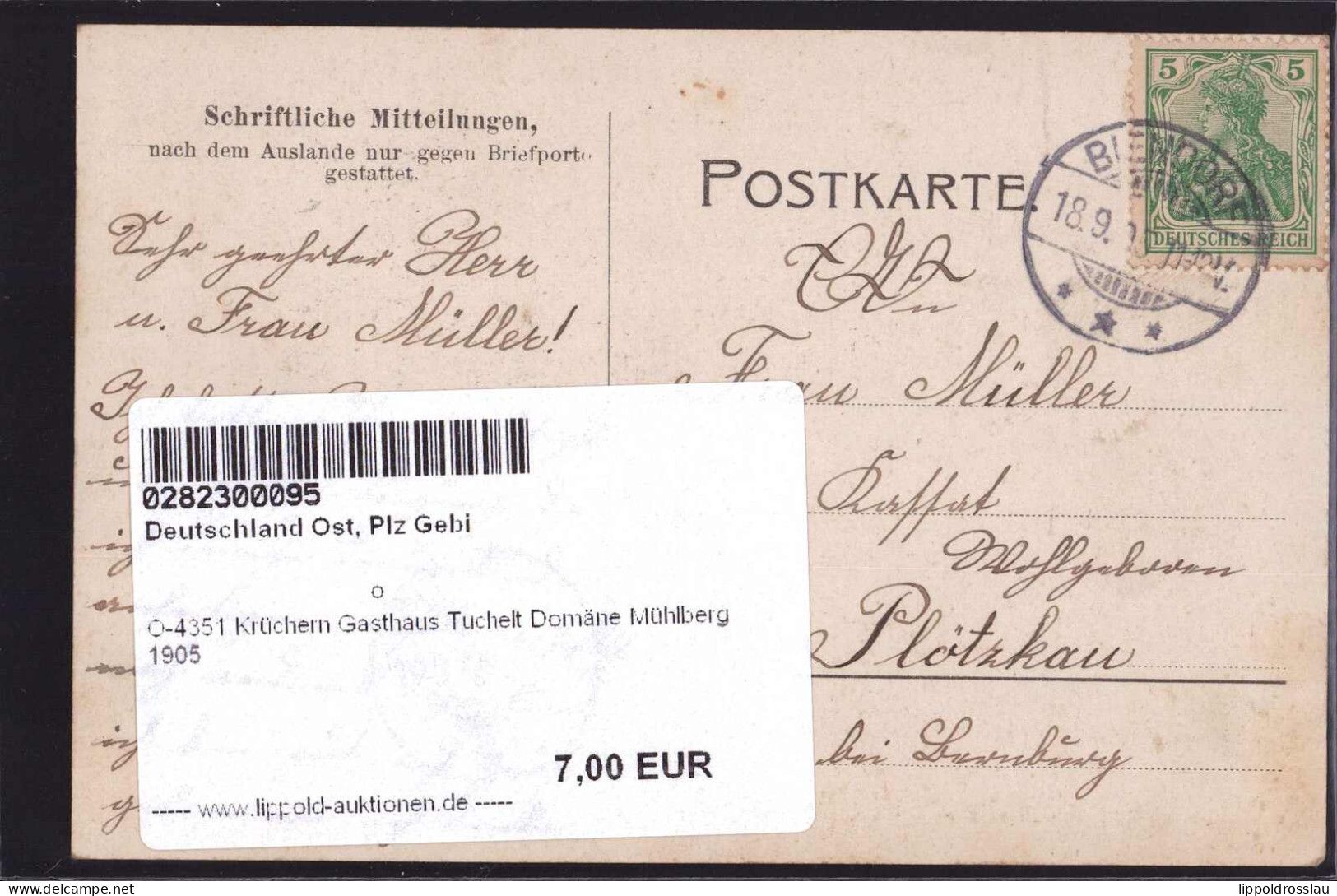 Gest. O-4351 Krüchern Gasthaus Tuchelt Domäne Mühlberg 1905 - Bernburg (Saale)