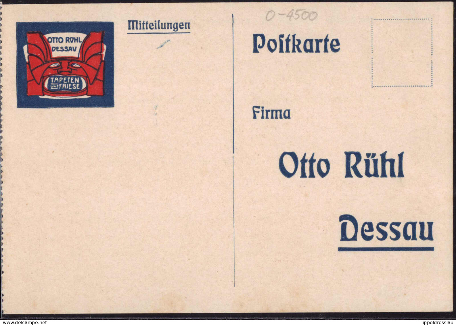 * O-4500 Dessau Reklamekarte Tapetenhandlung Otto Rühl - Dessau