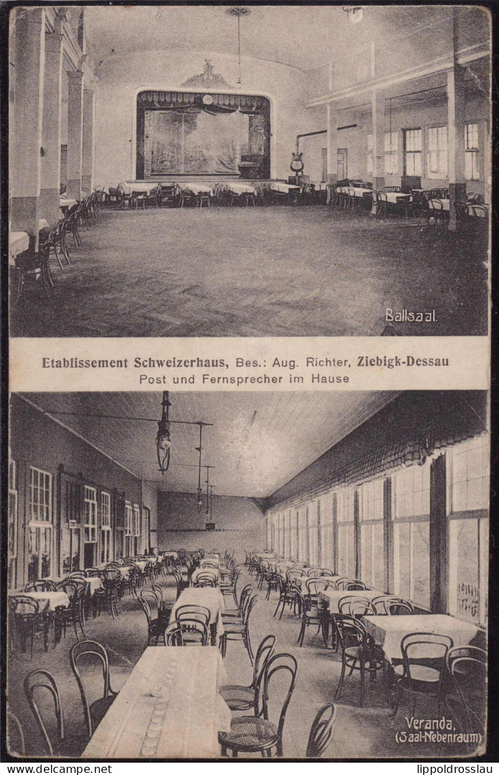 Gest. O-4500 Dessau-Ziebigk Gasthaus Schweizerhaus, Feldpost 1915, Ecken Best. - Dessau