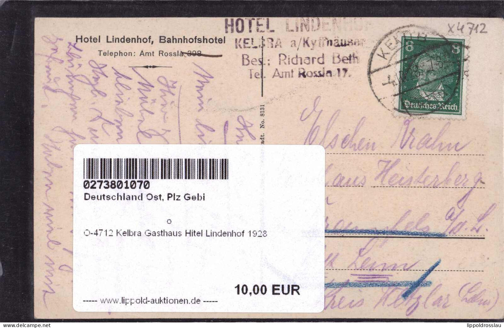 Gest. O-4712 Kelbra Gasthaus Hitel Lindenhof 1928 - Sangerhausen