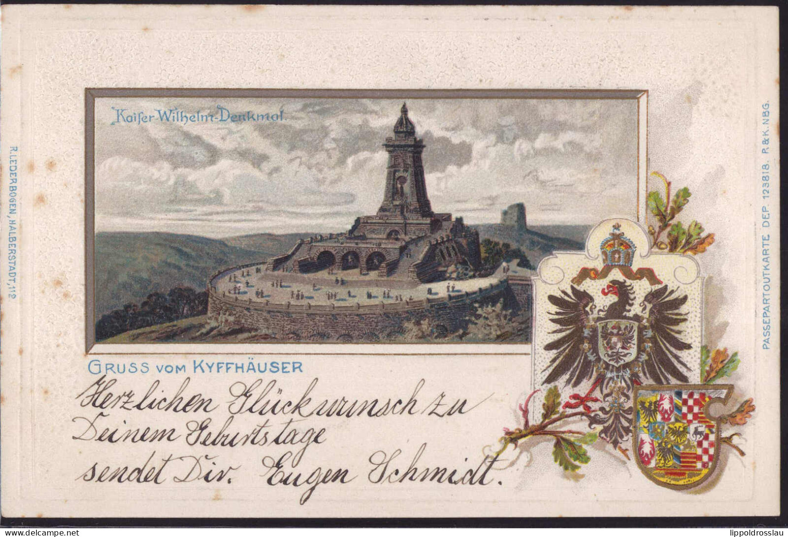 Gest. O-4712 Kyffhäuser 1903, Wappen-Prägekarte - Sangerhausen