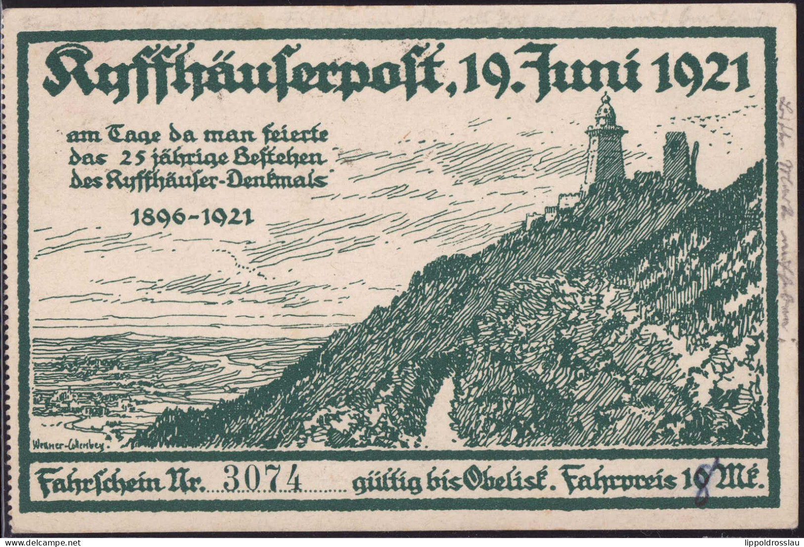 Gest. O-4712 Kyffhäuser Kyffhäuserpost 10.6.1921 - Sangerhausen