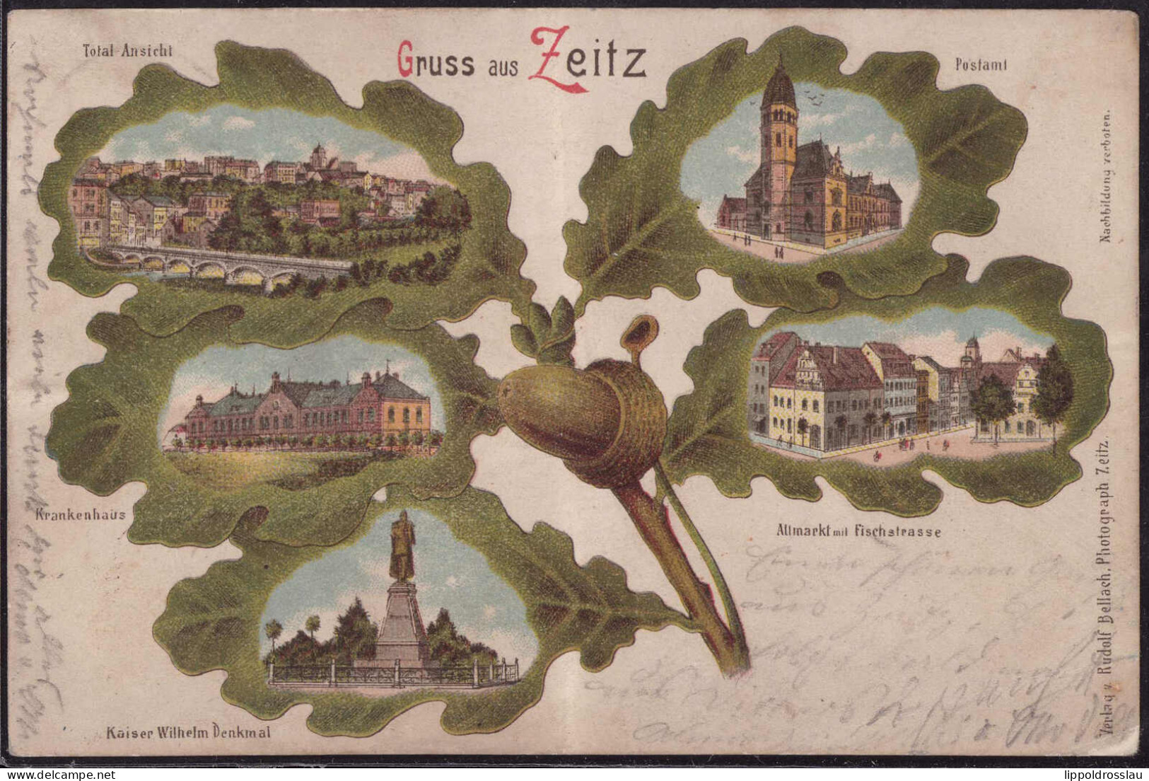 Gest. O-4900 Zeitz Eichenblattlitho 1900, EKL 3cm, Briefmarke Entfernt - Zeitz